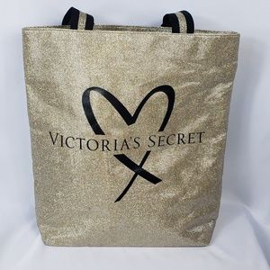 Victorias Secret Tote  Glitter Sparkle Gold Mesh